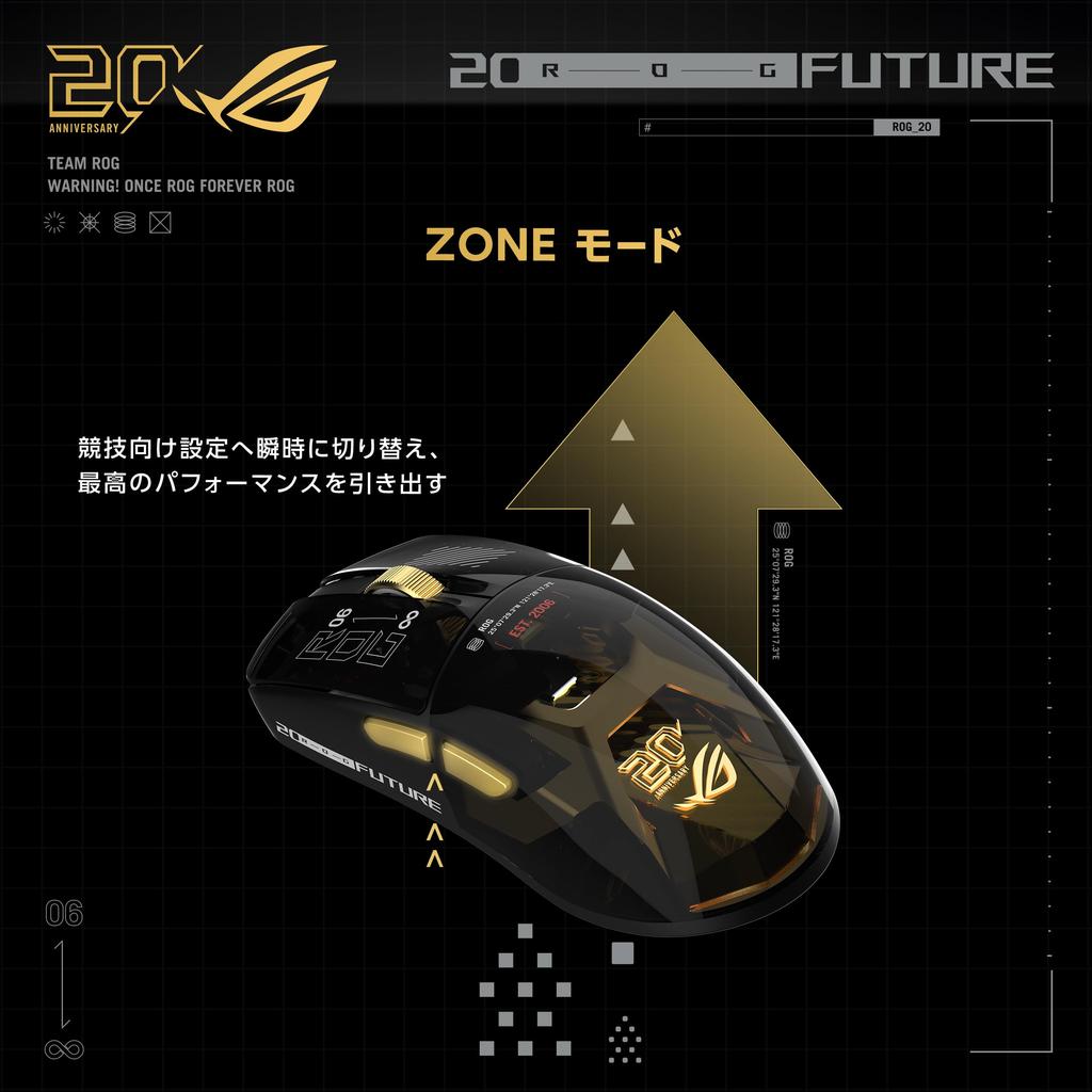 ASUS ROG Harpe II Extreme Edition 20 Gaming Mouse 20th Anniversary Design Shape developed in collaboration with esports players Premium accessories