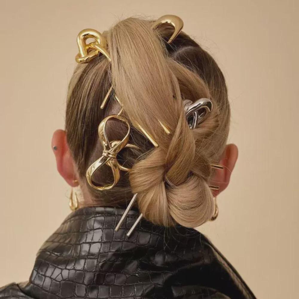 

Headpiece Bowkont Hair Stick Creative U-shaped Headwear Unique Metal Bow Hairpin Hair Accessory золотий