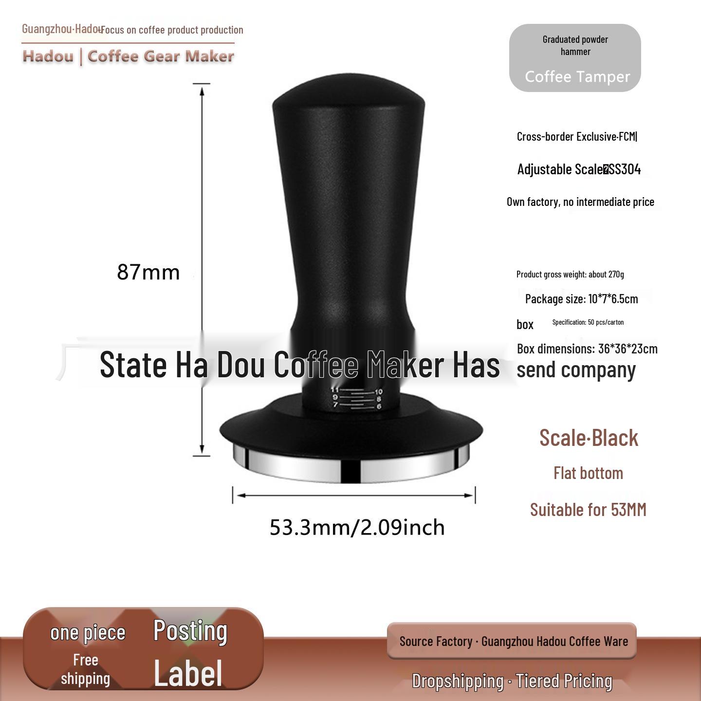 Adjustable Coffee Tamper Hammer Set with Spring (51/53/58mm)