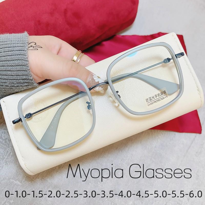 New Stylish Finished Myopia Glasses Men Women Square  Anti-Blue Light Eyeglasses Luxury Oversized Near Sight Eyewear For Ladies