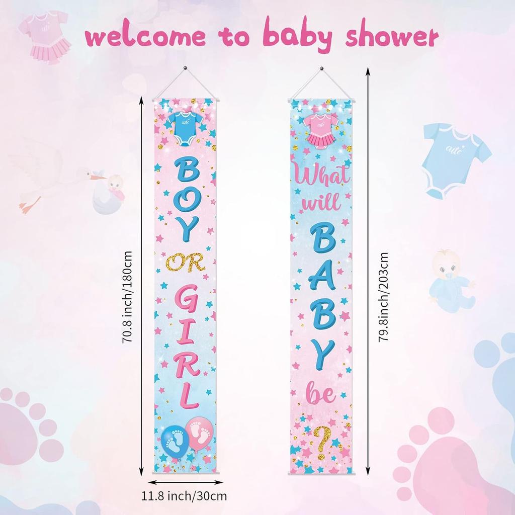 Buryeah 2 Pcs Gender Reveal Door Decorations Boy or Girl Porch Signs Gender Reveal Door Hangers Banner He or She Porch Signs for Baby Shower Party
