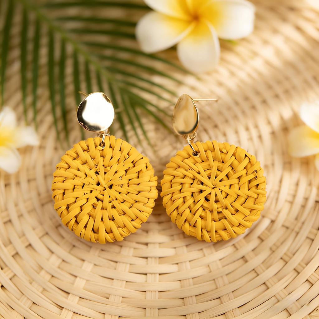New Earrings Handmade Rattan Exaggerated Vacation Style Earrings Earrings Unique and Beautiful Seaside Accessories