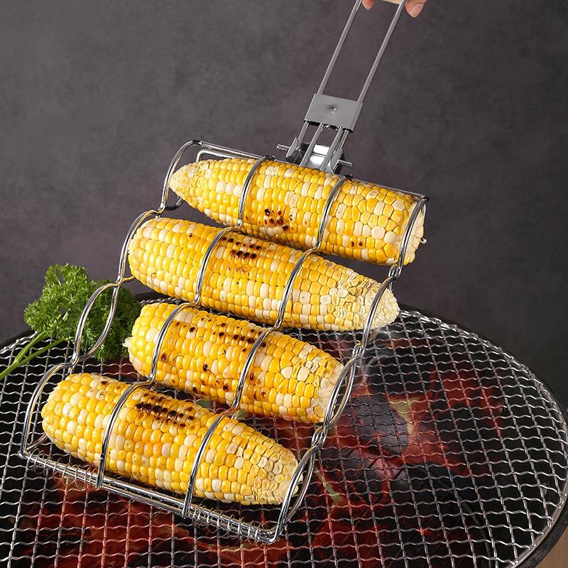 Modern Popular Stainless Steel Foldable Grilling Corn Clip BBQ Grill Tool Outdoor Portable Grilling Mesh Clip Hot Dog Grill