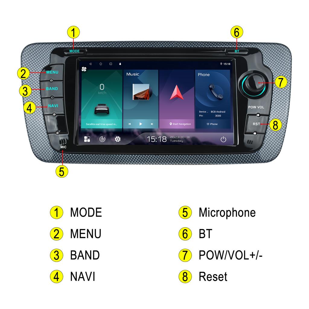 7inch Car Radio Android13 for Seat Lbiza 2009-2013 Multimedia Player Android Auto Carplay GPS WIFI Bluetooth SWC