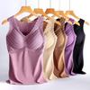 Thermal Vest V-Neck Sleeveless Chest Pad Underwear Vest Seamless Velvet Lining Autumn Winter Warm Bottom Vest