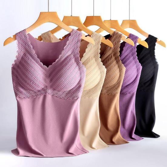 Thermal Vest V-Neck Sleeveless Chest Pad Underwear Vest Seamless Velvet Lining Autumn Winter Warm Bottom Vest