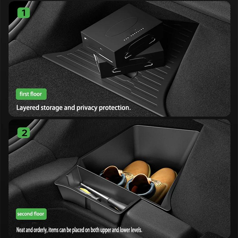 For Tesla Model Y YL Juniper Trunk Organizer Side Storage Box Boot Organizer Flocked TPE Mat Anti-dirty Car Travel Accessories