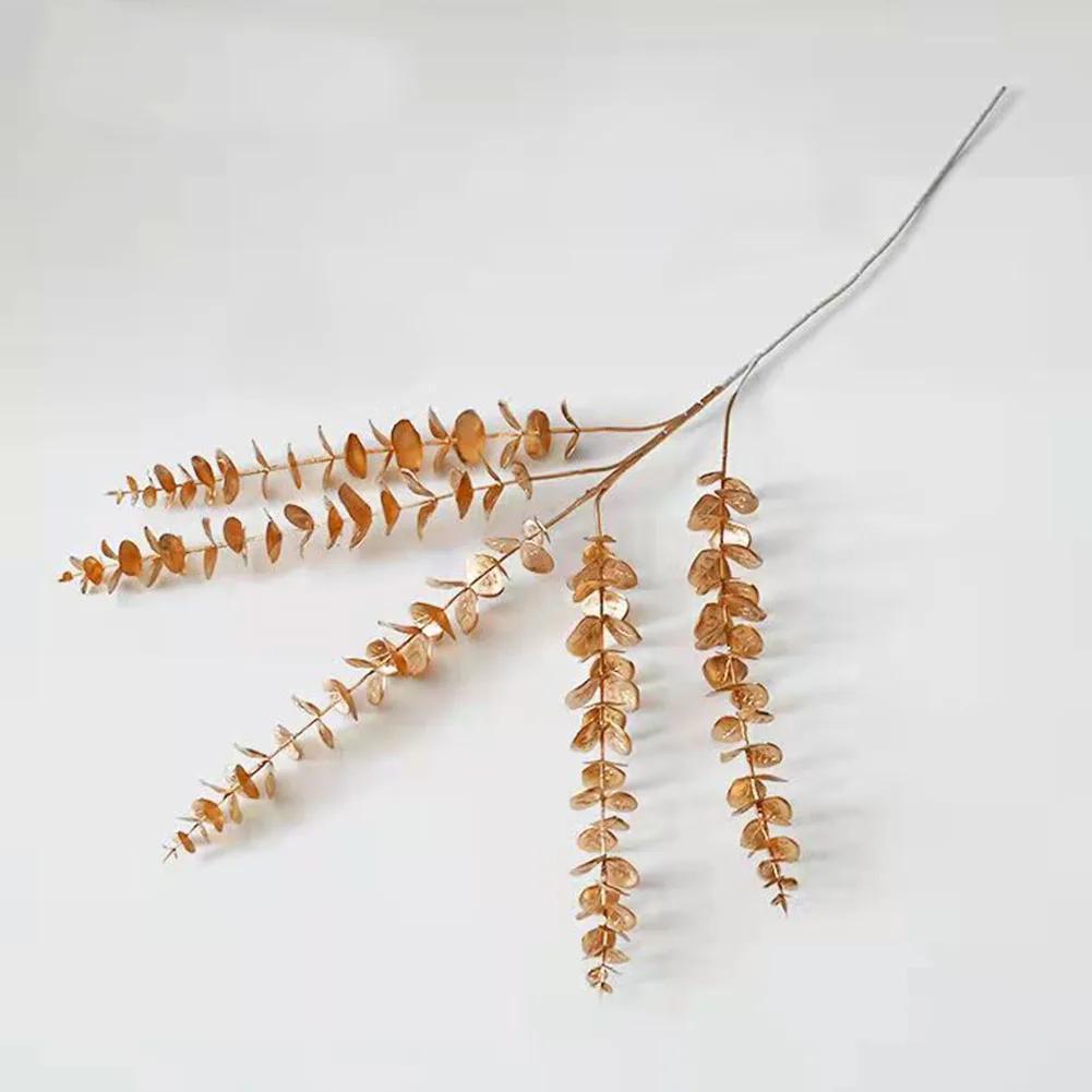 Eucalyptus Leaf Gold Fan Leaf Accessories Plastic Simulated For New Year Wedding Decorations Flower Arrangement