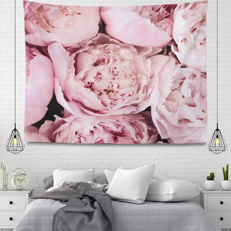 Pink Flowers Wall Tapestry Aesthetic Home Room Decor Boho Accessories Hanging Large Fabric Spring Simple Bedroom Tapestry
