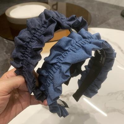 Chic Woman Ruffled Denim Cloth Head Hoop Toothed Headbands for Women Girls Casual Shopping Headpiece