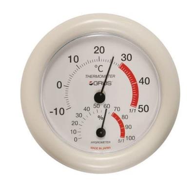 Analog Thermometer and Small (GRUS) Japanese-made Hygrometer, White, (GRS110-WH)