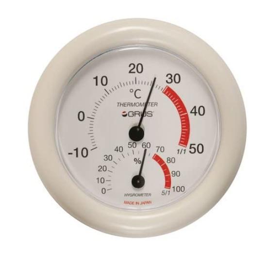 GRUS Analog Thermometer and Small (GRUS) Japanese-made Hygrometer, White, (GRS110-WH) белый