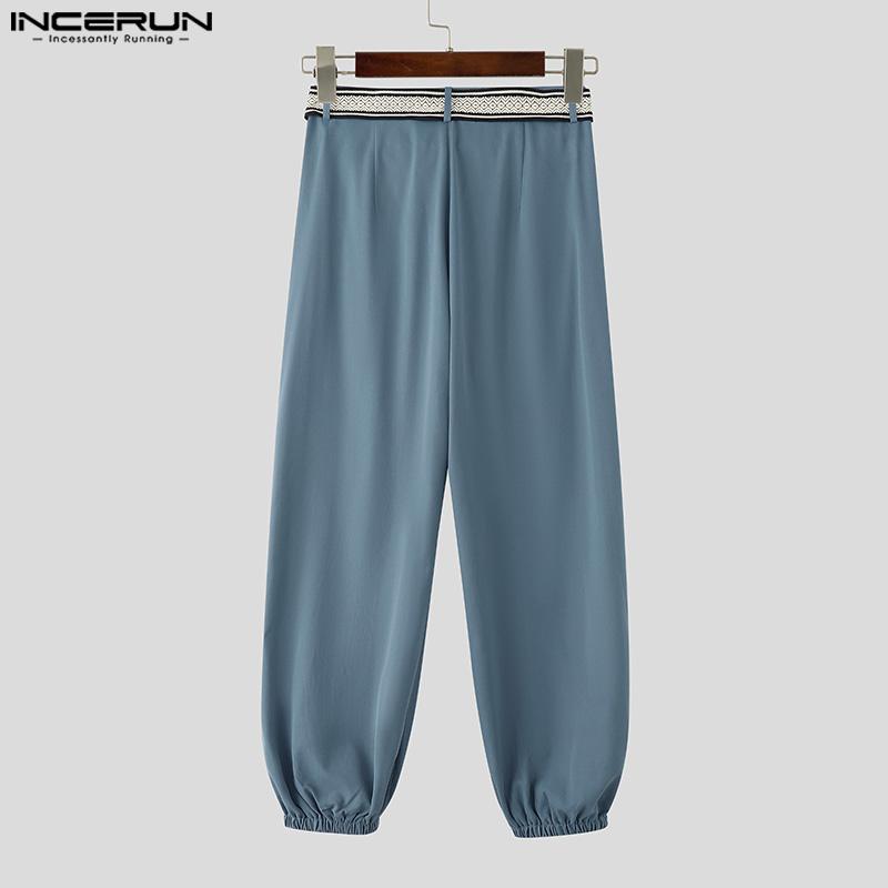 INCERUN Men Autumn Embroidery Belt Zip-up Waist Stitching Long Harem Pants Trousers