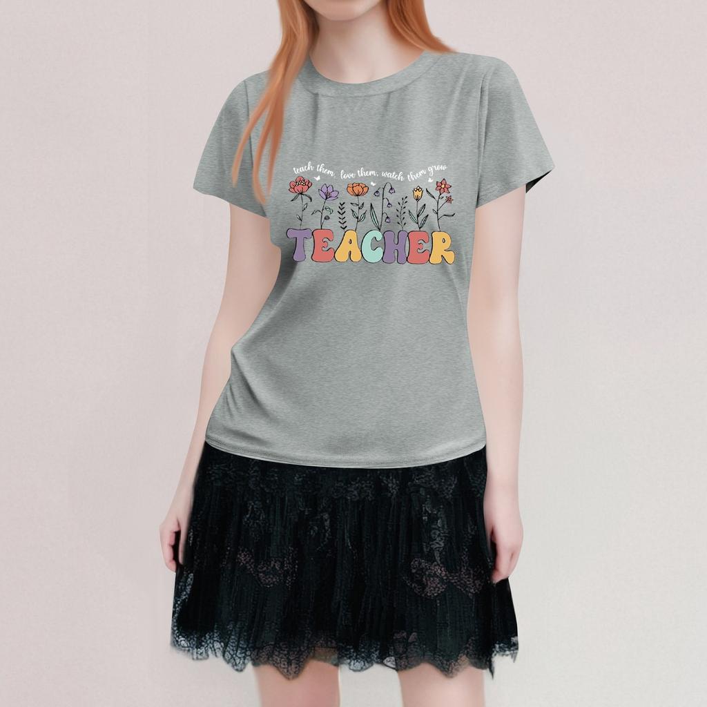 Dámské tričko s kulatým výstřihem pro volný čas s potiskem a krátkým rukávem