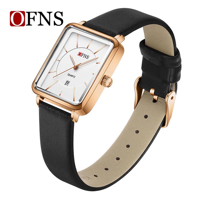 Women s Square Quartz Watch with Leather & Mesh Steel Band, Single Calendar, Fashionable Design