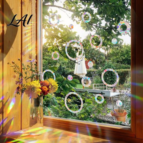 Bird Strike Deterrent 16Pcs Window Decals to Prevent Strikes Clings for Birds Circles Style Rainbow Easy Apply Film Alert Static Glass Reminder