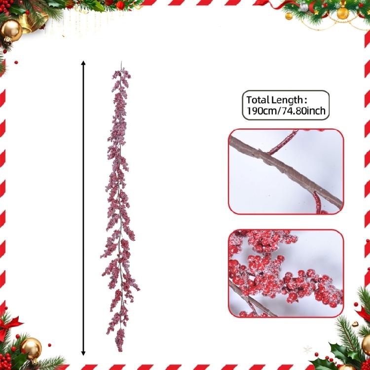 Indoor Christmas Trim with Red Frosted Fruit Clusters, Flexible Branch Accent for Shelf Scenes, Window Frame Styling and Hall Displays