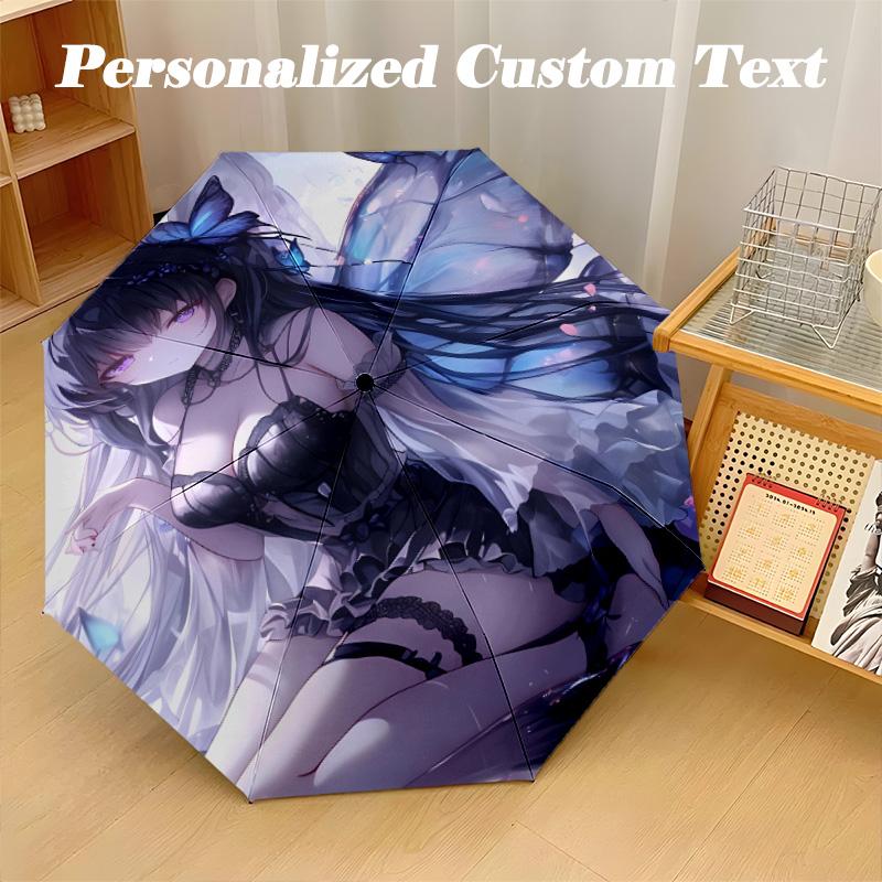8‑Rib Automatic Umbrella, Butterfly Design Foldable Umbrella for Sun Rain Protection Travel