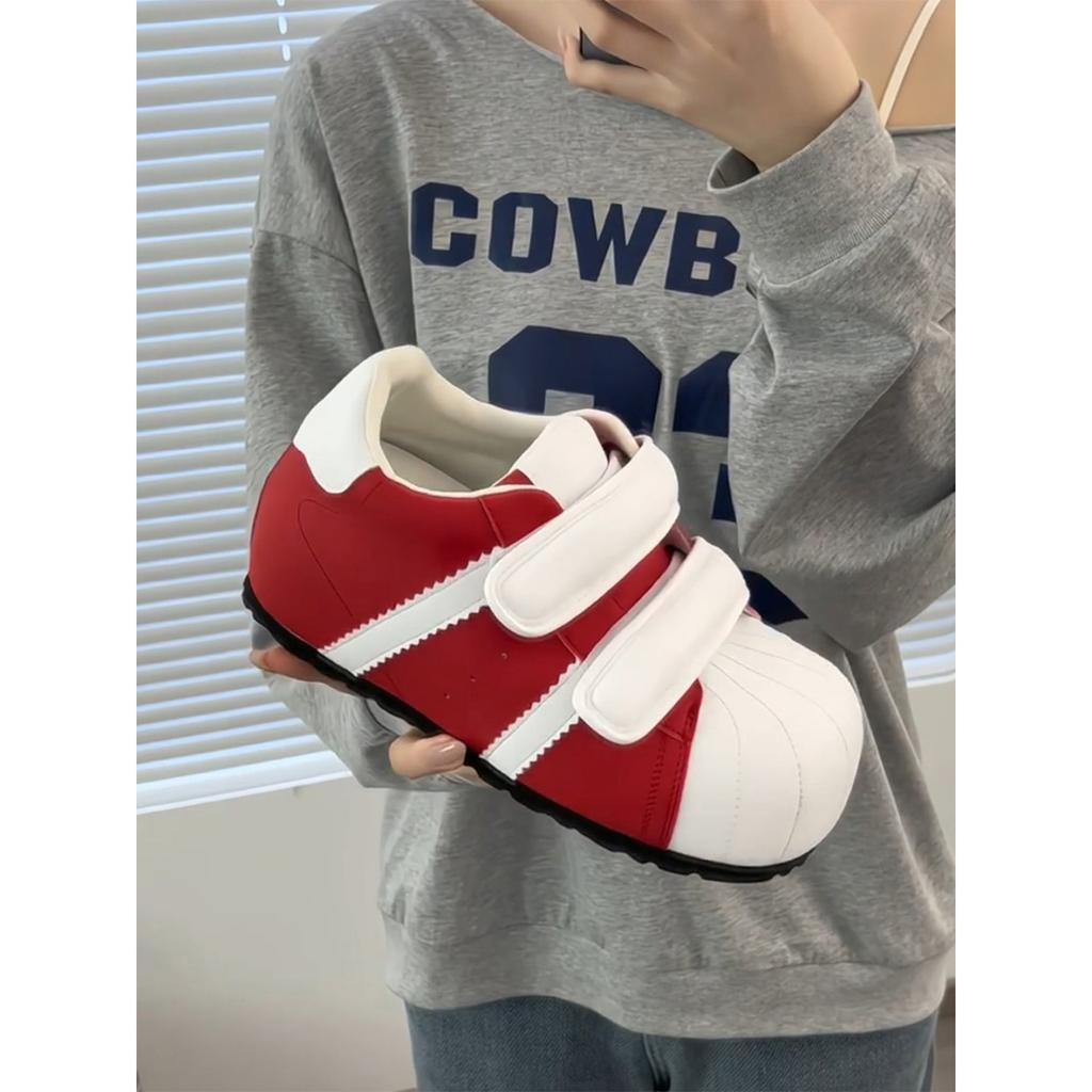 Velcro Ugly Cute Shell Head German Training Bread Shoes Women's 2025 New Versatile Inner Height Increase Leisure Sports Small Board Shoes