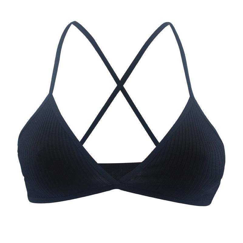 Cross Back Cotton Triangle Bralette - Wireless, Breathable, Lightly Fitted Ribbed Underwear