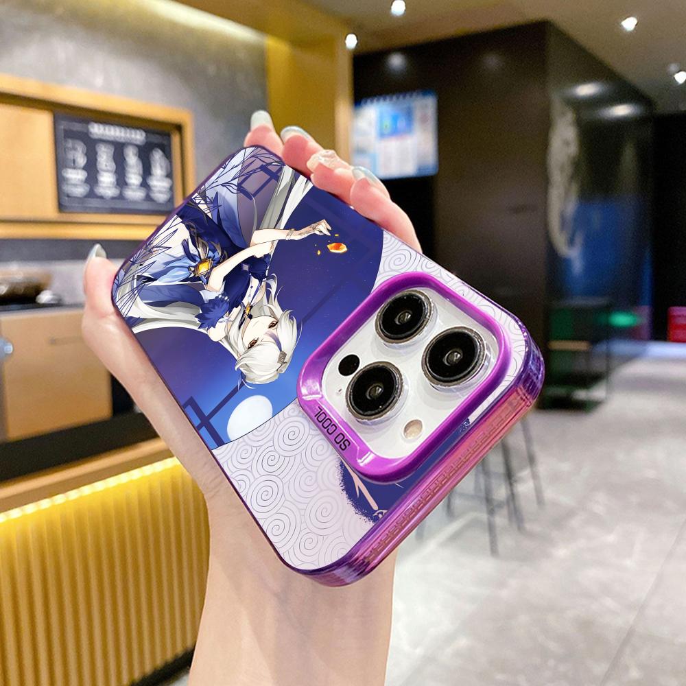 Game GI Ningguang Purple Translucent Mobile Phone Case for iPhone 17 16 15 14 13 12 11 X XR XS 8 7 Air Pro Max Plus Cover