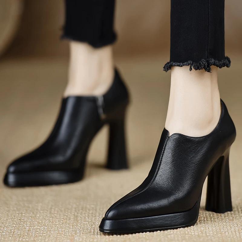 Winter Vintage Pointed Toe Women Ankle Boots Fashion Shallow Short Booties Concise Square High Heels Shoes