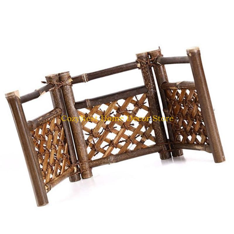 92MF Bamboos Miniature Fairys Garden Ornament Fence Picket Fence for Dollhouses Plant Pot Wooden Decorative Picket Fence