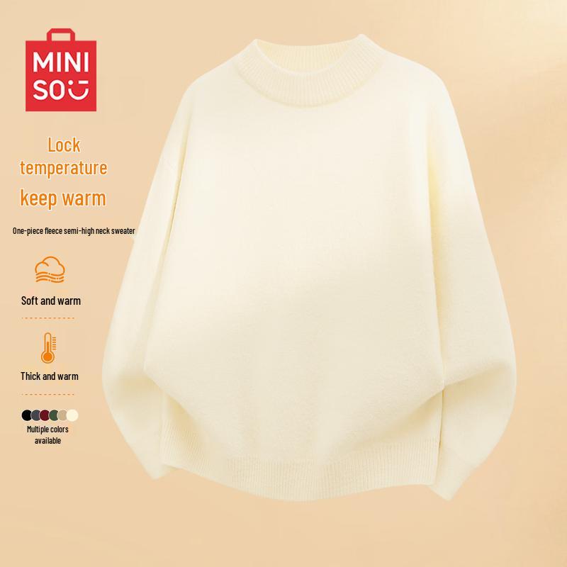 MINISO Men s American Retro Plush Lined Mock Neck Sweater L