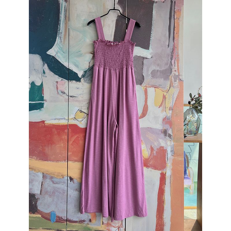 Foreign Trade Original Order Rox * Y Solid Slimming Pleat Sling Jumpsuit Loose Wide Leg Casual Pants Five Colors 1678