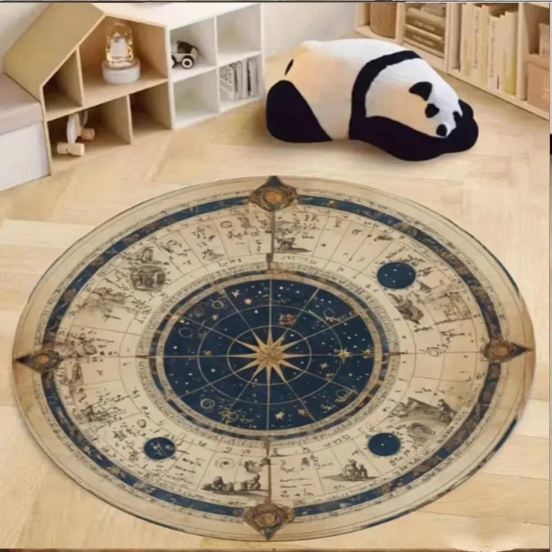 Kompassmönster Rund Områdesmatta Sovrum Köksmatta Tvättbar Inomhus Golvaccent Badrumsmatta Vardagsrum Hemmakontor Hall