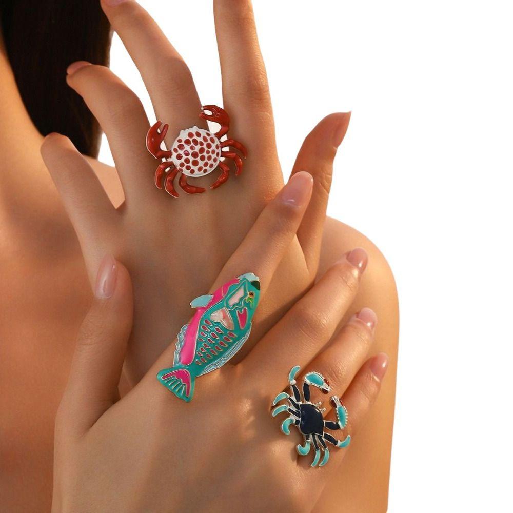 Adjustable Open Rings Fish Shaped Rings Enamel Band Rings Drip Oil Rings Casual Wear