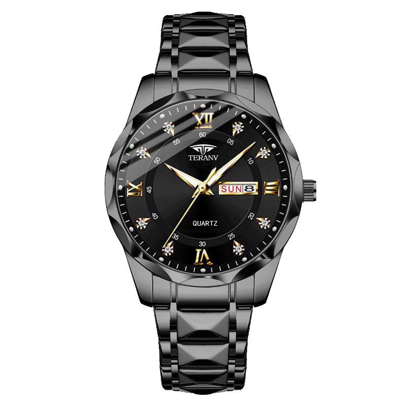 Men's Luminous Waterproof Quartz Watch with English-Chinese Calendar and Rhombus Case