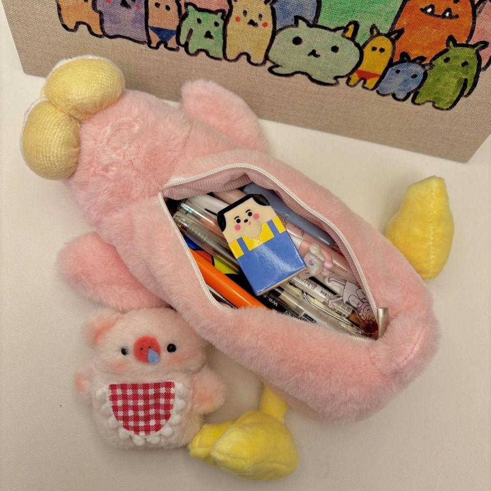 Large Capacity Plush Pencil Case Stationery Organizer Big Eyes Bird Pencil Pouch School Supplies
