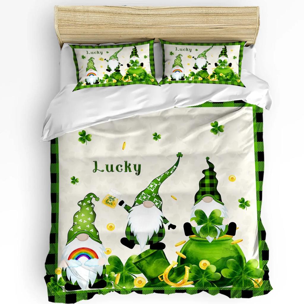 St. Patrick'S Day King Queen Bedding Set Lucky Shamrocks Duvet Cover Irish Clover Celebration Day Party Polyester Quilt Cover