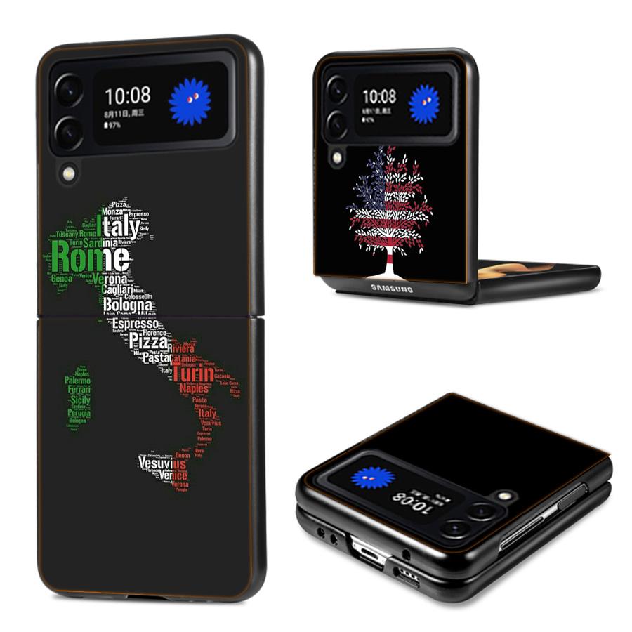 Italy Flag Coque Case For Samsung Galaxy Z Flip 7 6 Flip4 Flip5 Zflip3 Black Hard PC Phone Shell Protective Cover