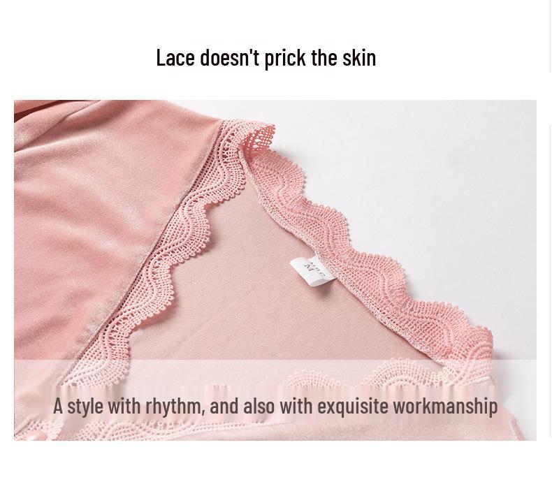 Women's Golden Velvet Lace Pajamas - Thick, Sweet High-End Long-Sleeve Two-Piece for Fall & Winter, Suitable for Outdoor Wear