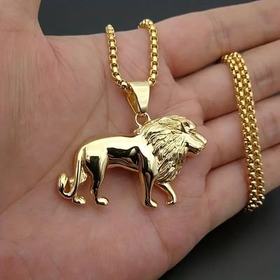 Lion Head Pendant Necklace, Men's Punk Rock Streetwear Jewelry