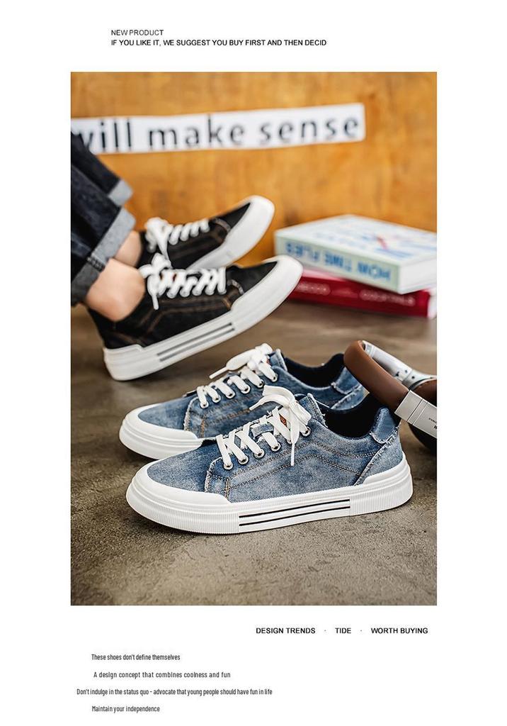 Scarpe casual da uomo in denim a taglio basso, taglia grande, stile coreano, versatili scarpe da skate per primavera e autunno
