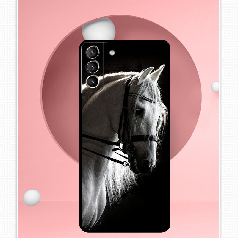 Schwarz Weiß Pferd Hülle Für Samsung Galaxy S23 S24 Ultra S8 S9 S10 S22 Plus Note 10 20 Ultra S20 S21 FE Hülle