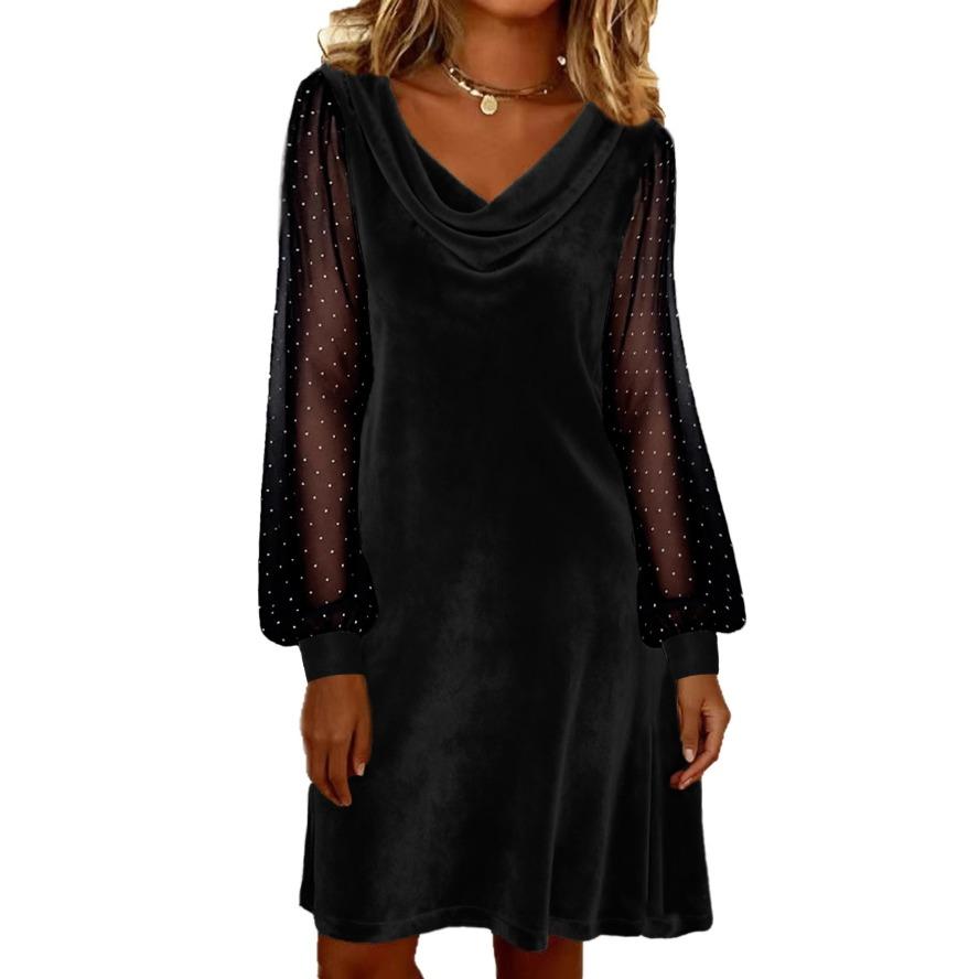 YYFS Vestidos casuales de cintura holgada con escote en V y manga larga para primavera y otoño para mujer