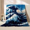 Wave-inspired Ukiyo-e paintings digital-printed polyester velvet flannel cover blanket Fleece soft sofa cover blankets for beds