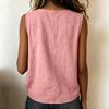 Women's Casual Linen Sleeveless Tank Top, Round Neck Loose Fit Blouse With Side Buttons, Summer Textured Camisole