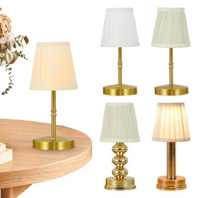 LED Fabric Metal Table Lamp Rechargeable Touch Night Light Stepless Dimming Portable Cordless Table Lamp for Home Office Decor