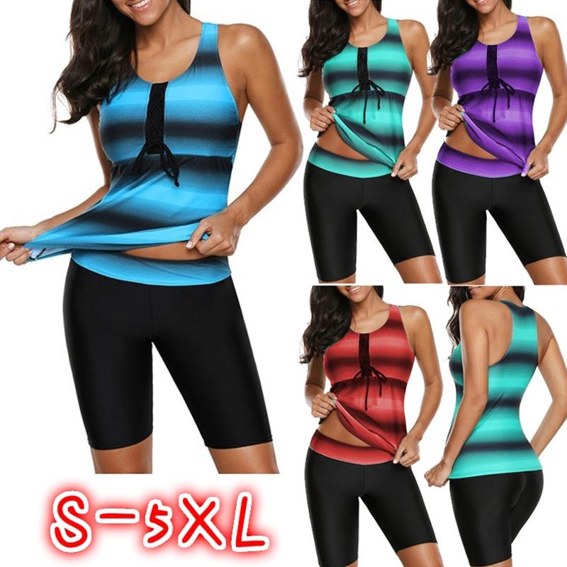 Buy Women Fashion Stripe Print Casual Swimsuits Plus Size Beach Summer