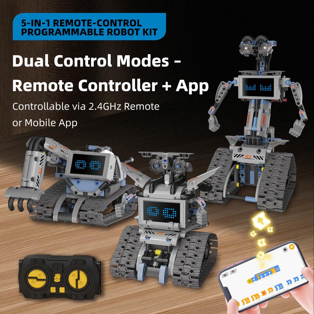 Non-Toxic 5 In 1 Moc Technical Programmable App Building Blocks Remote Control Deformed Robot Rc Vehicle Excavator Bulldozer Bricks Toys