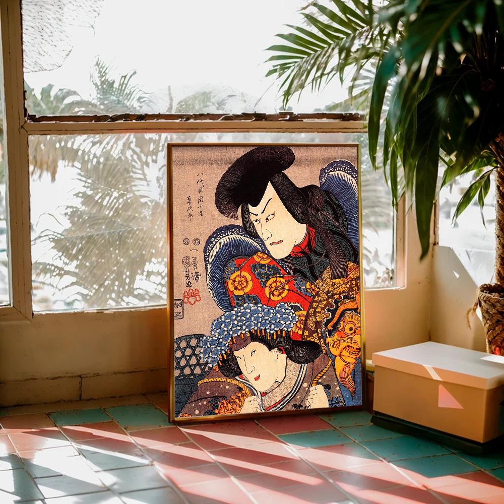 Vintage Japonské Umění Ukiyo-e DIY Samolepicí Plakát Luxusní Samolepka na Zeď pro Obývací Pokoj Bar Dekorace Zdi