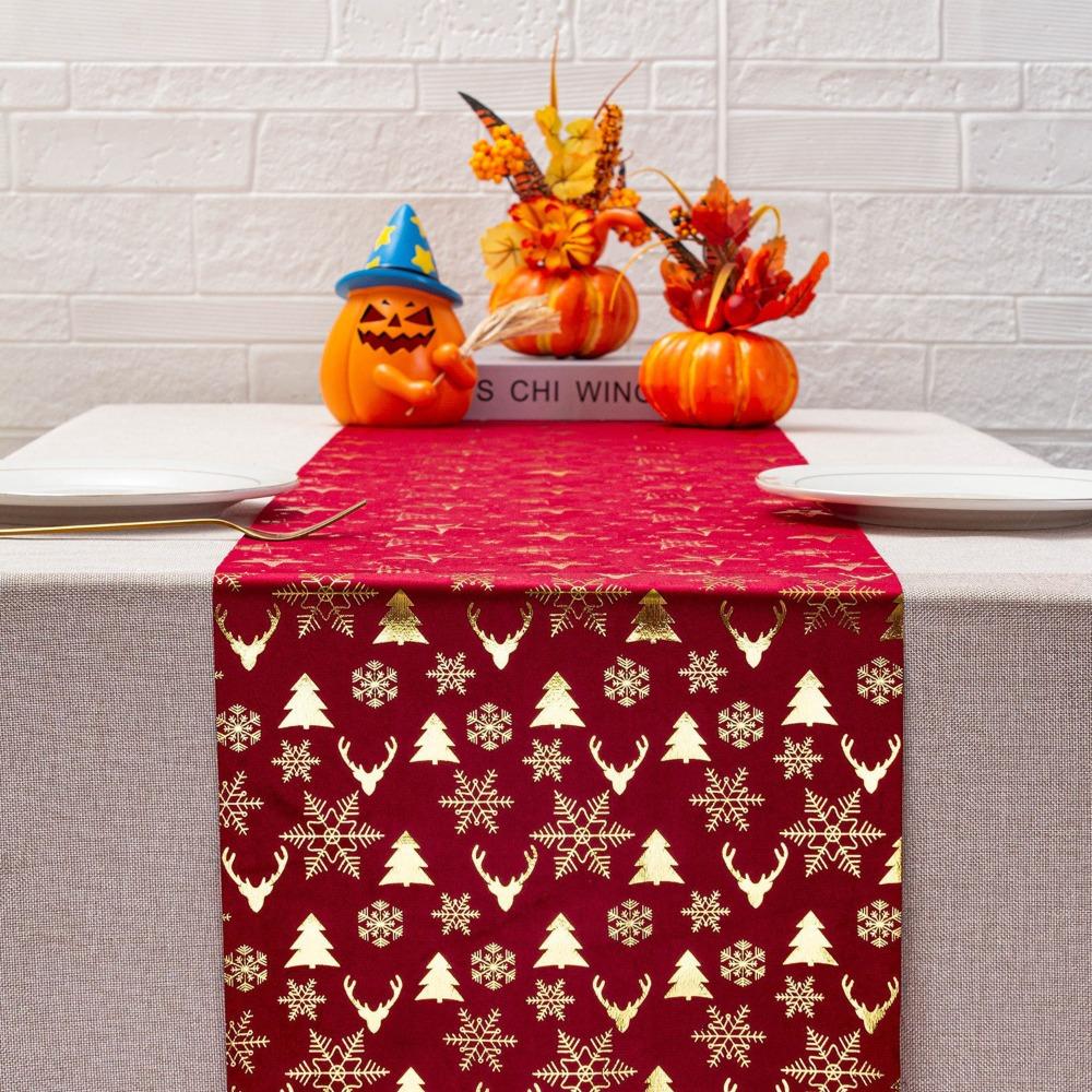 Polyester Christmas Tablecloth Snowflake Printed Table Cover Holiday Style Table Runner  Home Decor