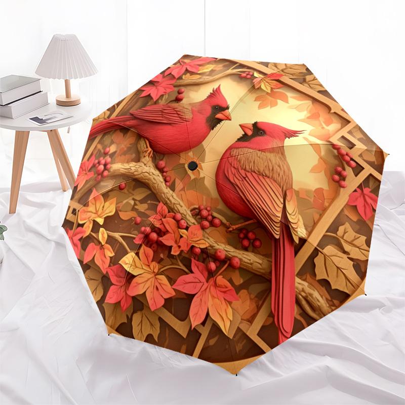 1 Stück Herbst-Kardinäle im Holzrahmen-Regenschirm mit Kunststoffgriff,Geeignet für alle Jahreszeiten Zuhause Reise Outdoor-RegenschirmDD107