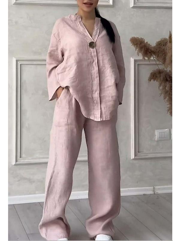 Women's Cross-Border Fashion Solid Color Cotton Linen Casual Set Pants