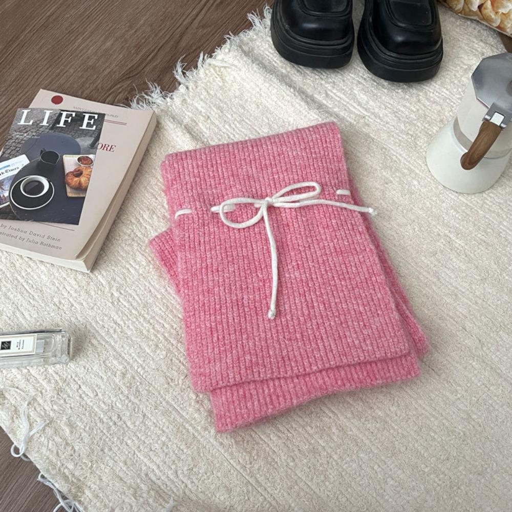 Warm Bow Drawstring Hat Korean Style Winter Gloves Cartoon Wool Bowknot Scarf  Ski